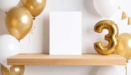 Blank paper with room for own message. Balloon number 3 for 3rd birthday or anniversary party