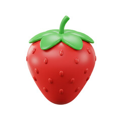 A vibrant digital illustration of a plump red fruit with green leaves and a curved stem showcasing a cheerful and playful design.