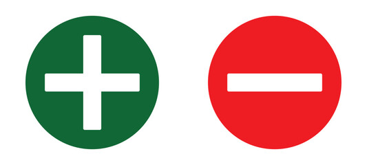plus and minus circular element icon vector illustration. green plus and red minus icon. add and remove round button icons. positive and negative sign symbol. pros and cons icon. transparent PNG