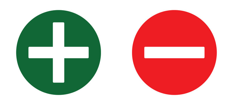 plus and minus circular element icon vector illustration. green plus and red minus icon. add and remove round button icons. positive and negative sign symbol. pros and cons icon. transparent PNG