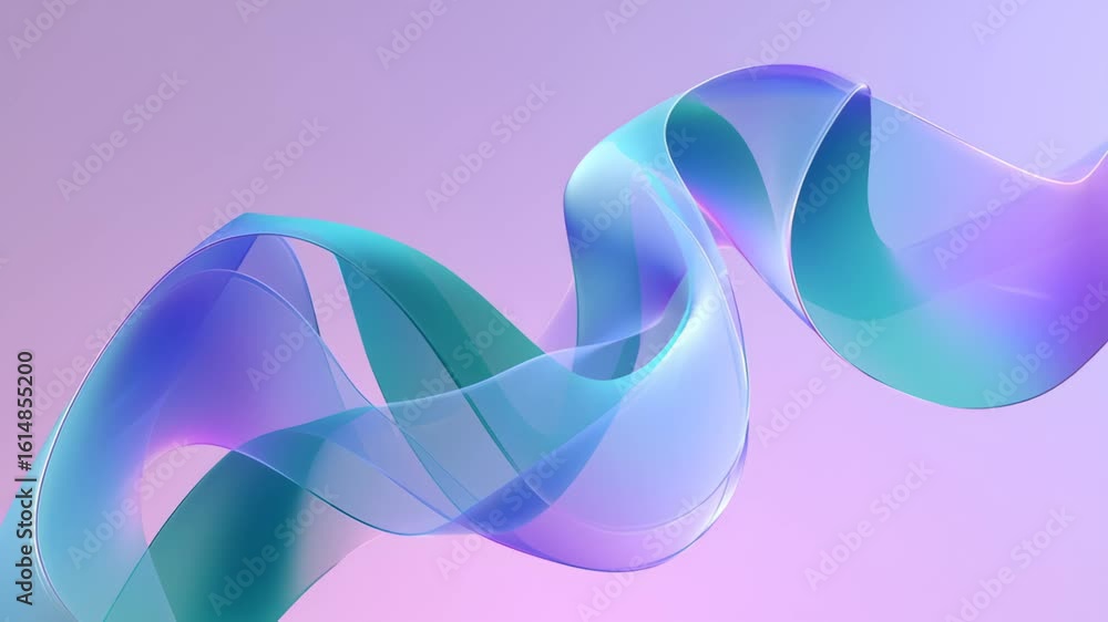 Poster abstract 3d illustration of flowing translucent waves in shades of blue and purple, creating a dynam