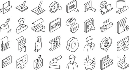 Fototapeta premium Line Art Collection of Isometric Design Elements Business and Creativity