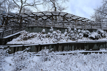 Winter view of Central Park, New York covered in snow during early morning