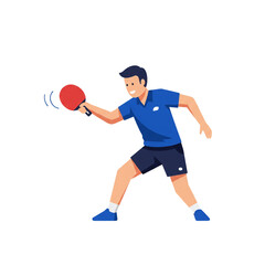 A cheerful male athlete in sportswear is poised to hit the ball with his paddle during an engaging table tennis game.