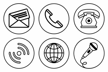 Communication Icons Set Mail Phone Globe Microphone.