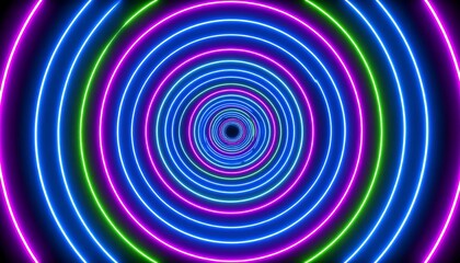 Obraz premium Vibrant neon circles converging to a central point