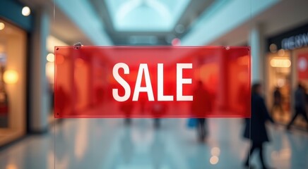 Sign sale in a mall with people walking by