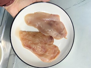 Raw Chicken Breast Filets Plate Photo