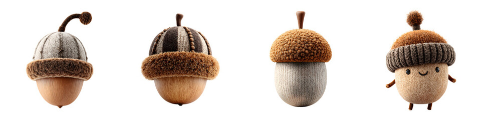 Cute Cartoon Acorn Characters Isolated on White Background