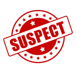 Suspect red rubber stamp with bold investigation message isolated on white background 