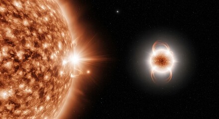 Stunning cosmic scene illustrating the sun emitting solar flares in a star-filled galaxy backdrop
