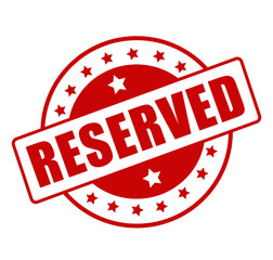 Reserved red rubber stamp with bold blocked message and official booking label design isolated on white background