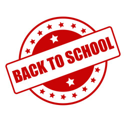 Back to school red rubber stamp with bold educational message isolated on white background 
