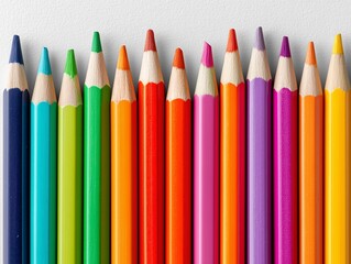 Neatly Arranged Colored Pencils, Suitable for Art Creation, Children's Education, Design Materials, Colorful Drawing Tools Background