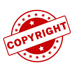 Copyright red rubber stamp with bold legal warning text isolated on white background 
