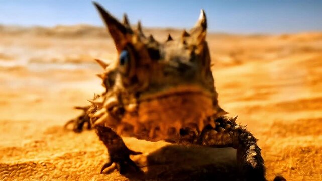 Illustration video realistic ultra HD Desert lizard sunset in the Desert. mountains