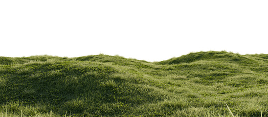 Obraz premium Hills with grass on a transparent background. 3D rendering. 
