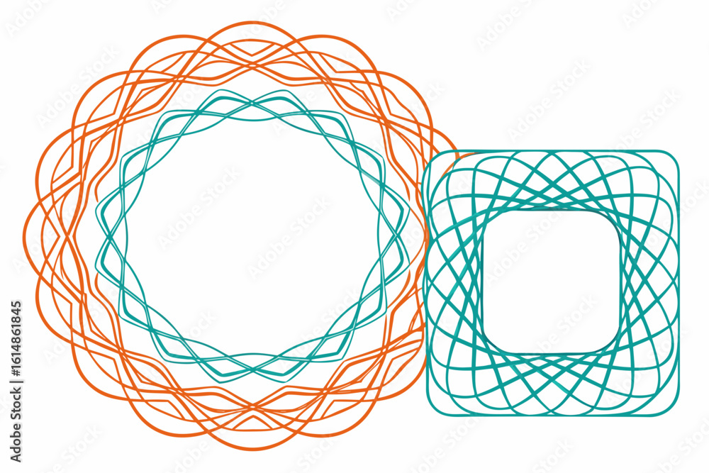 Poster dynamic abstract geometric patterns in vibrant orange and teal, creating modern decorative overlays 