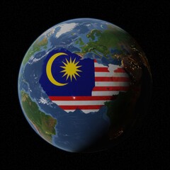 Malaysia Flag Superimposed on Earth Globe at Night: A Digital Visualization of Malaysian Territory