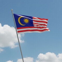 Majestic Malaysian Flag Waving Under a Clear Sky: A Symbol of National Pride