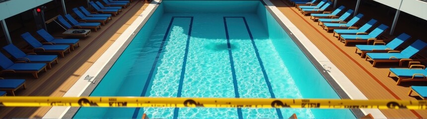 Pool with a long blue swimming board in it
