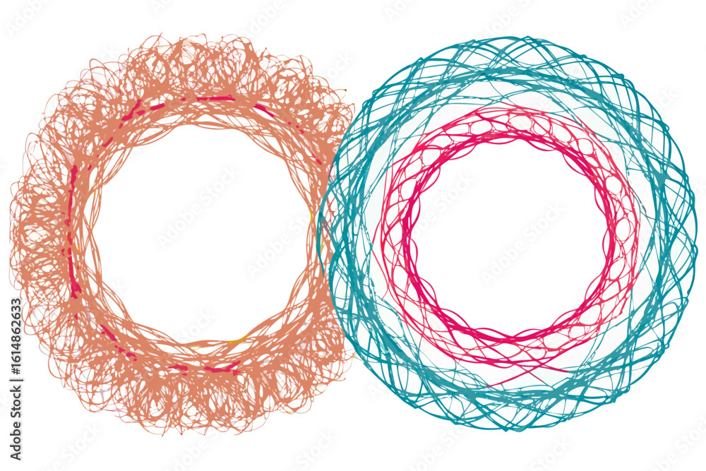 Aufkleber dynamic abstract circular designs with vibrant coral and teal lines creating a sense of movement and