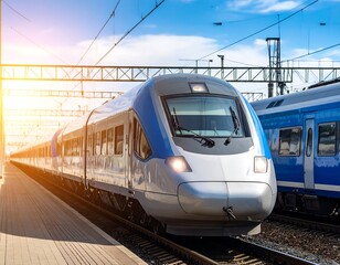 Fototapeta premium Modern train at sunny station