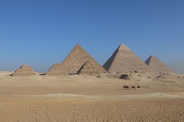 Great Pyramids of Giza under clear sky.