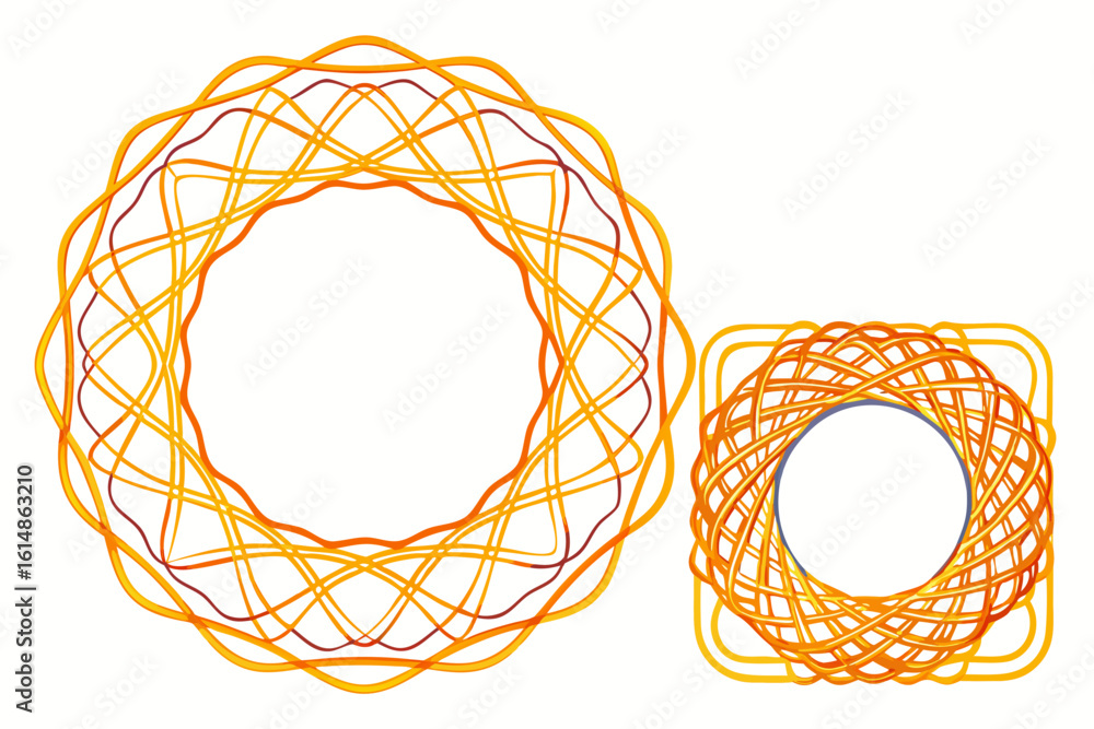 Aufkleber vibrant abstract circular and square interwoven patterns in warm orange and yellow hues create a dyn