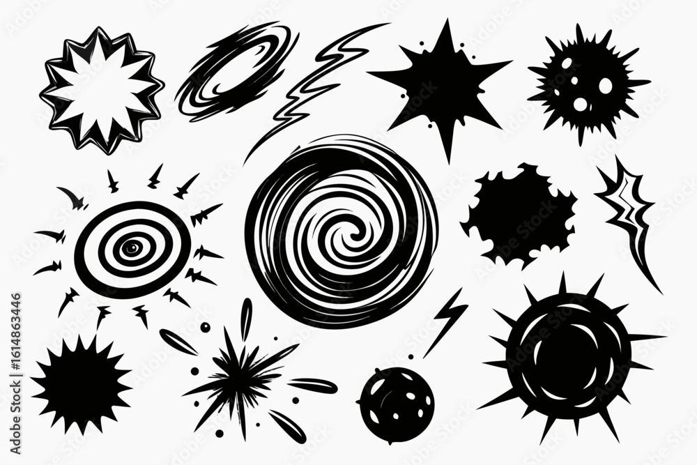 Poster dynamic comic book style explosion and abstract shapes collection perfect for graphic design project