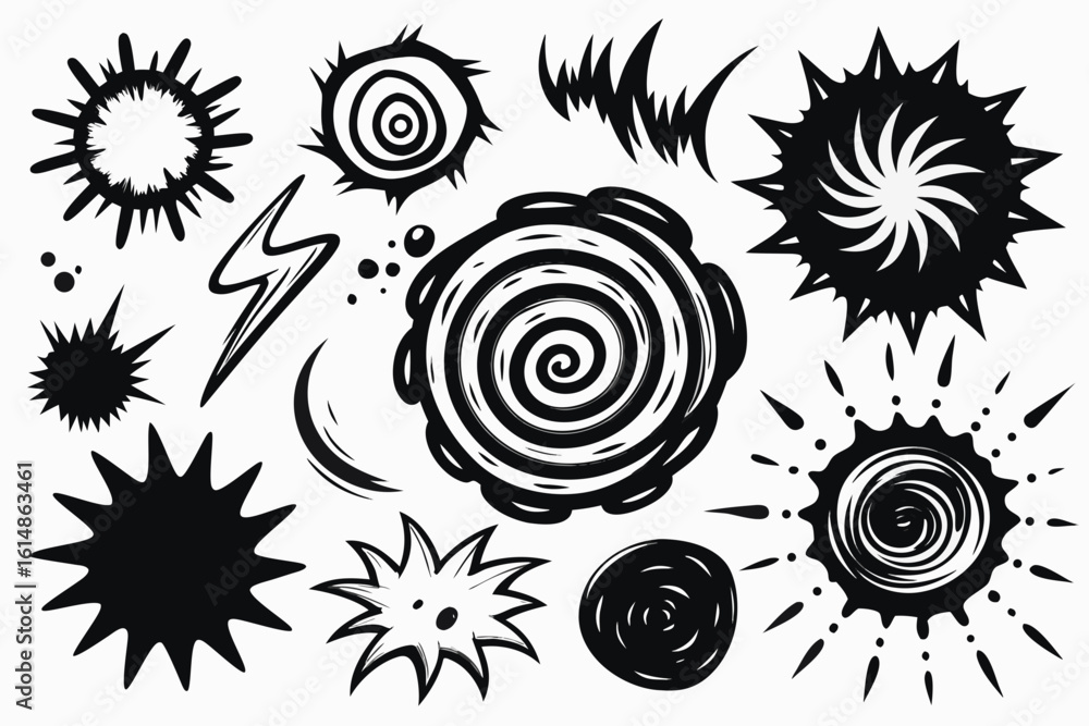 Aufkleber dynamic explosion elements and abstract shapes collection perfect for impactful design projects and 