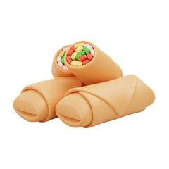 Deliciously rendered spring rolls showcase a colorful filling creating an appetizing and inviting visual perfect for culinary projects.