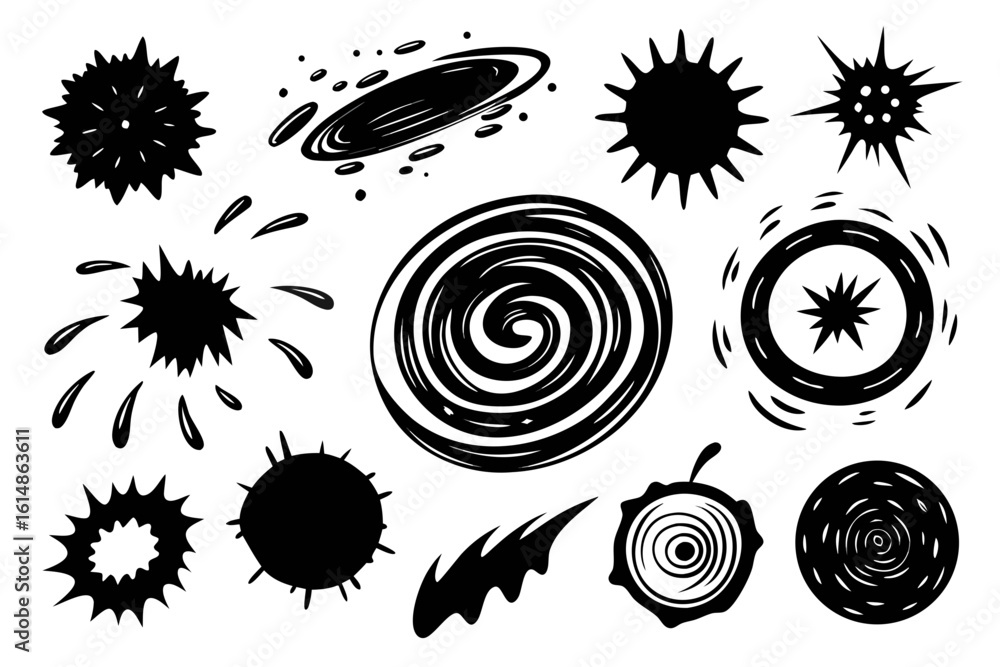 Aufkleber dynamic burst explosions and abstract circular patterns creating energetic visual effects perfect fo