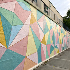 abstract mural style with pastel geometric blocks