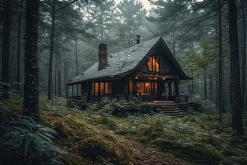 An image of a Secluded Cabin in a Misty Forest
