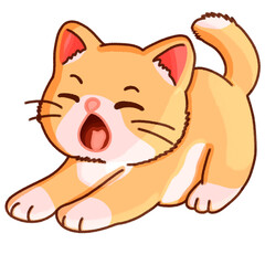 Cute Yawning Cat Illustration – Chibi Style Orange Kitty Clipart PNG