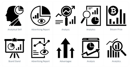 A set of 10 mix icons as analytical skill, advertising report, analysis