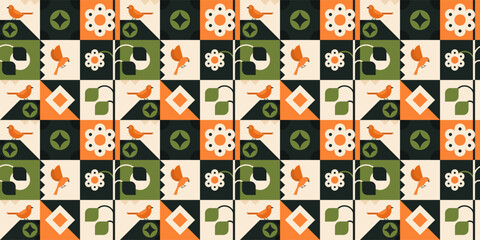 Geometric Birds and Floral Tiles