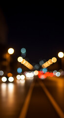 Vertical abstract background of city traffic lights with a beautiful bokeh effect at night