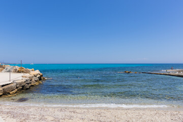 Beautiful beach with blue sea and blue sky in Sardinia Italy 