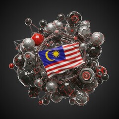 Malaysia Flag Embodied in Futuristic 3D Metallic Sphere Network: A Digital Art Representation