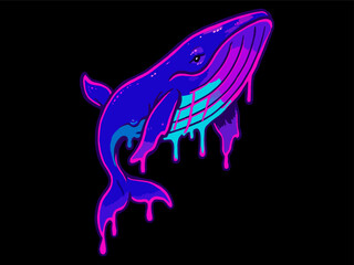Abstract Neon Dripping Blue Whale Illustration Deep Sea Surreal