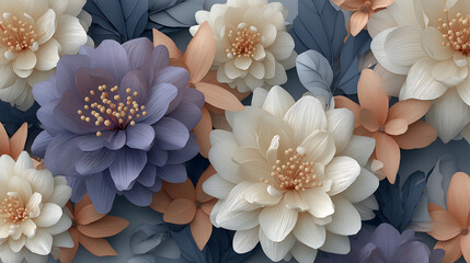 3D relief flower background with large, comfortable and beautiful flowers for decoration, perfect for printing pictures