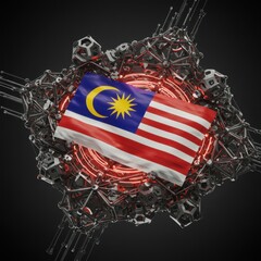 Malaysian Flag Emblazoned on a Futuristic Mechanical Structure: A Digital Art Composition