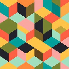 Obraz premium Seamless geometric pattern with bold colorful hexagons in vibrant modern style, perfect for packaging, textiles, or digital prints