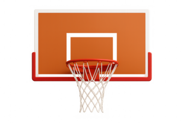 Basketball hoop with orange backboard, digitally rendered against transparent background, highlighting sports graphic design potential
