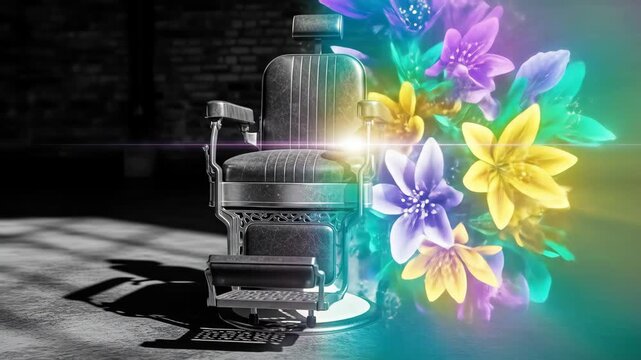 Vintage barbers chair meets floral design a striking visual fusion