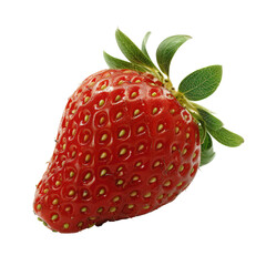 Single, vibrant red strawberry with green leaves (44)