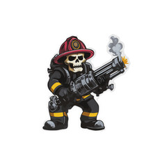 Naklejka premium Cartoon Fireman Skull Holding Weapon