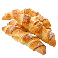 Golden-brown croissants, layered and slightly overlapping, displayed against a plain background